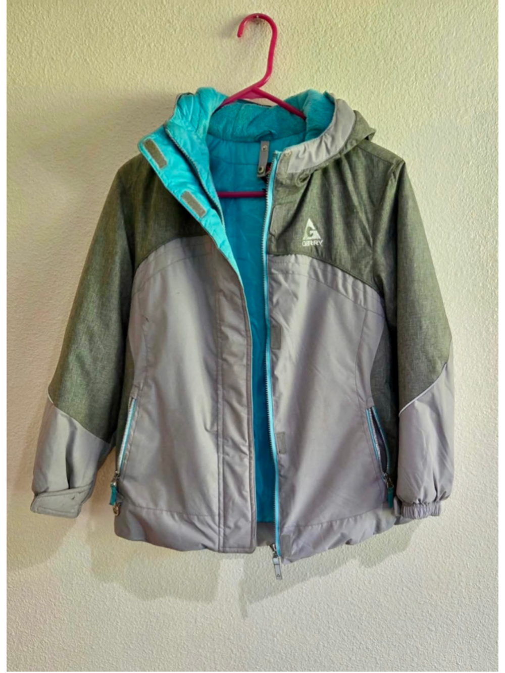 Gerry Kids’ M 10/12 Gray & Turquoise Hooded Winter Jacket Z-6